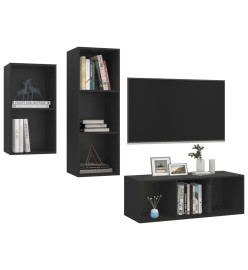 Ensemble de meuble TV 3 pcs Noir Aggloméré