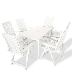 Mobilier à dîner d'extérieur 7 pcs Plastique Blanc