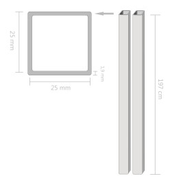 Tube carré Acier inoxydable 2 pcs V2A 2 m 25x25x1,9 mm