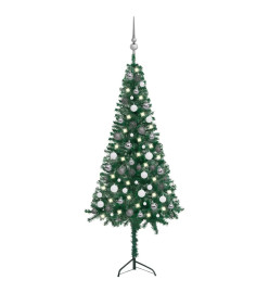 Arbre de Noël artificiel d'angle LED et boules Vert 150 cm PVC