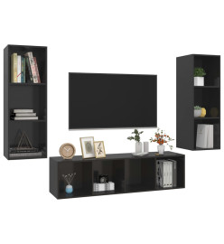 Ensemble de meuble TV 3 pcs Noir brillant Aggloméré