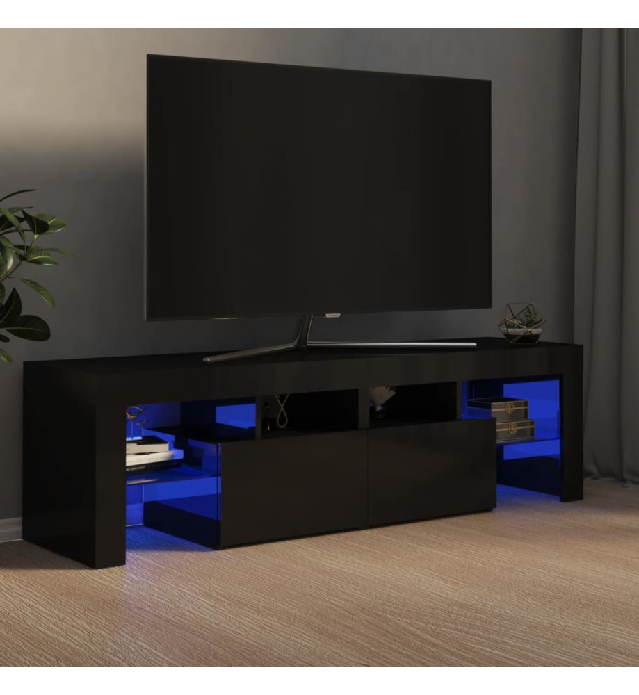 Meuble TV avec lumières LED noir brillant 140x36,5x40 cm