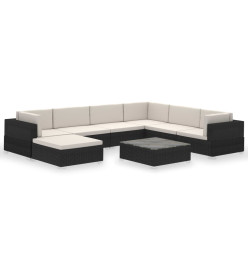 Salon de jardin avec coussins 8 pcs résine tressée noir