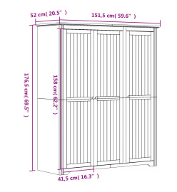 Garde-robe BODO blanc marron 151,5x52x176,5 cm bois massif pin