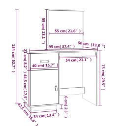 Coiffeuse Marron miel 95x50x134 cm Bois de pin massif