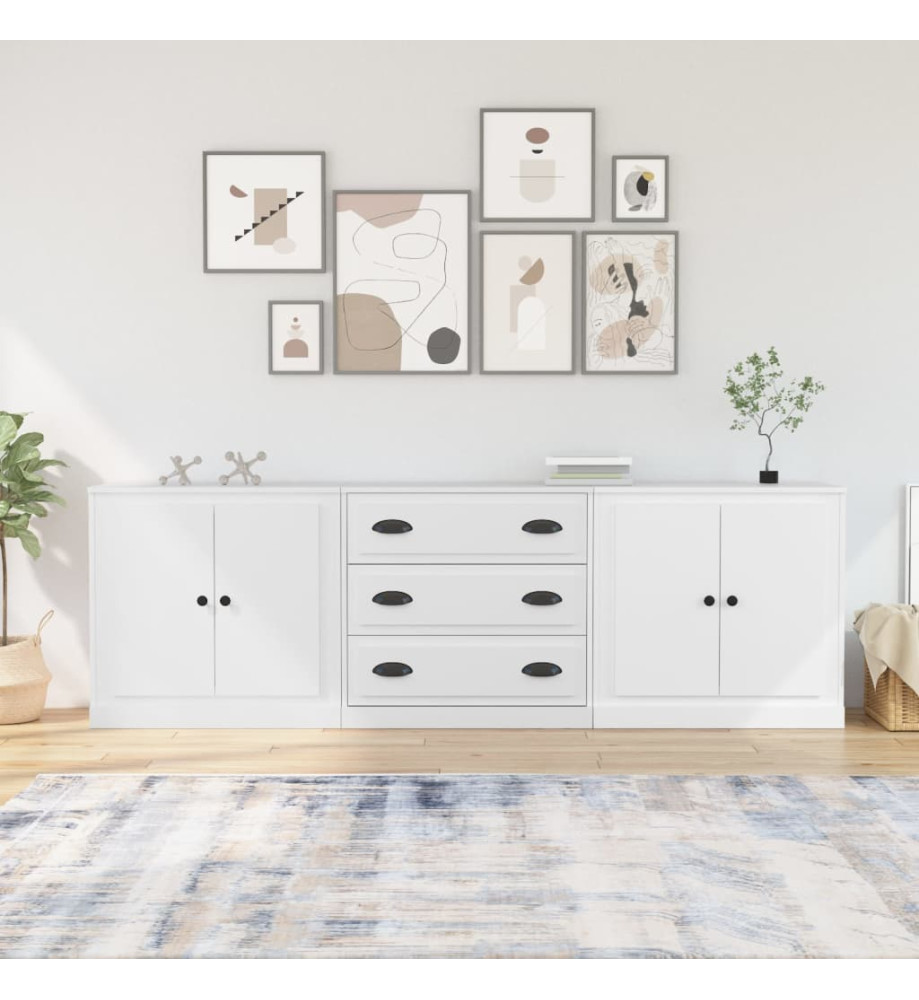 Buffets 3 pcs Blanc Bois d'ingénierie