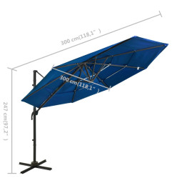 Parasol à 4 niveaux avec mât en aluminium Bleu azuré 3x3 m