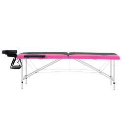 Table de massage pliable 2 zones Aluminium Noir et rose