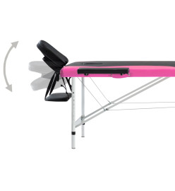 Table de massage pliable 2 zones Aluminium Noir et rose