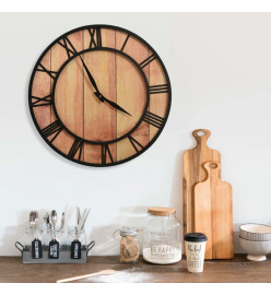 Horloge murale 39 cm Marron et noir MDF et fer