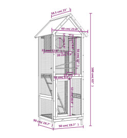 Maison à oiseaux gris 60x58,5x160 cm bois massif de pin