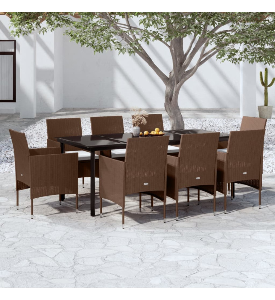Ensemble de salle à manger de jardin coussins 9 pcs Marron/noir Ensemble de salle à manger de jardin coussins 9 pcs Marron/noir