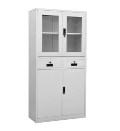 Armoire de bureau Gris clair 90x40x180 cm Acier et verre trempé