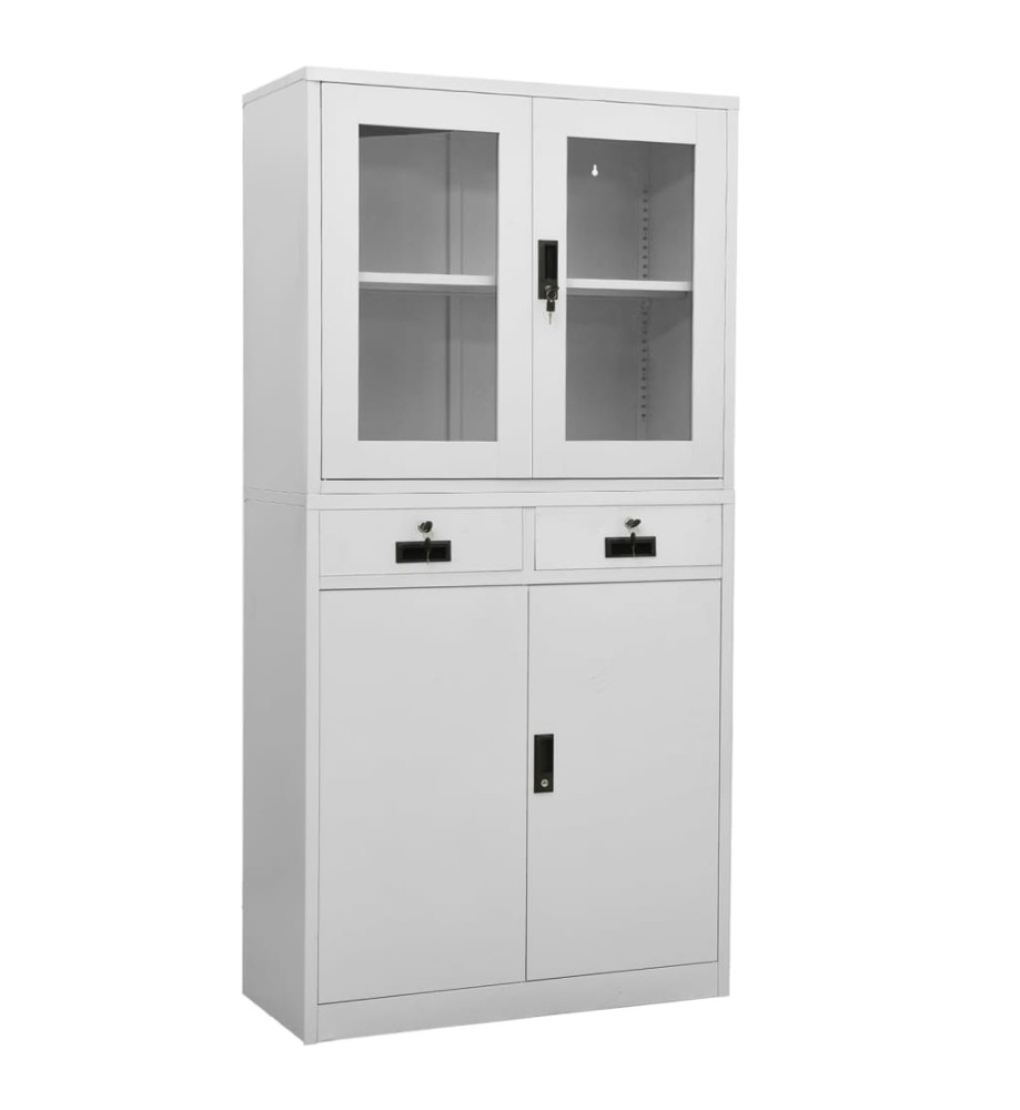 Armoire de bureau Gris clair 90x40x180 cm Acier et verre trempé