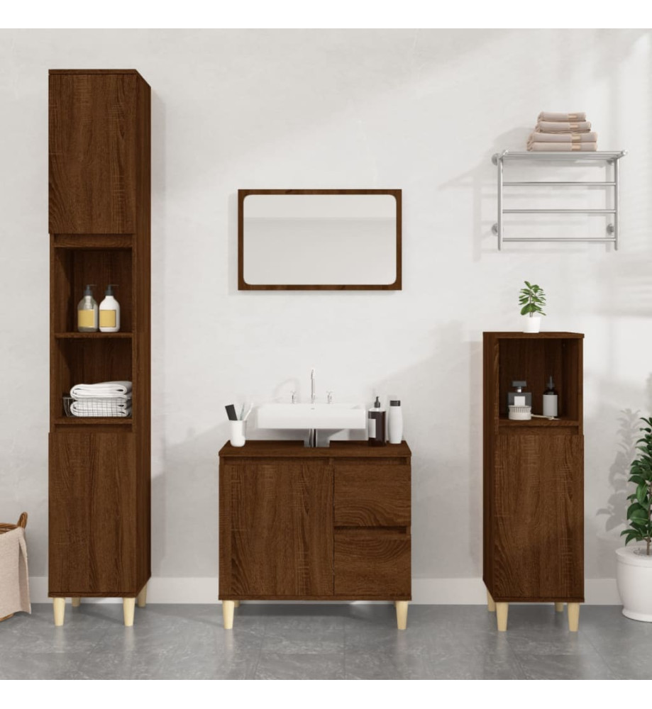 Armoire de bain chêne marron 30x30x190 cm bois d'ingénierie