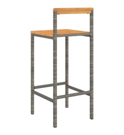 Tabourets de bar 2 pcs gris résine tressée et bois d'acacia