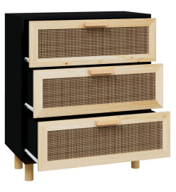 Buffet Noir 60x30x70 cm Bois de pin massif et rotin naturel