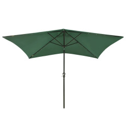 Parasol avec LED et mât en acier Vert 2x3 m