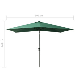 Parasol avec LED et mât en acier Vert 2x3 m