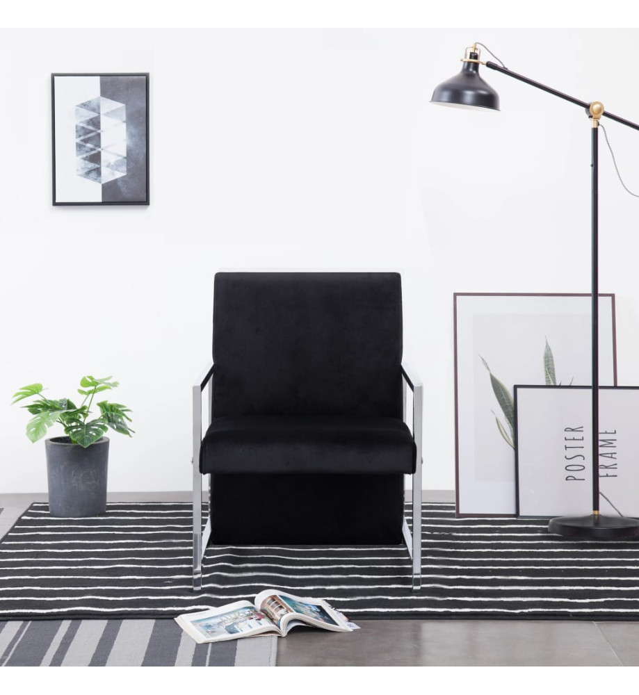 Fauteuil avec pieds en chrome Noir Velours