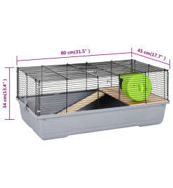 Cage pour hamsters gris 80x45x34 cm polypropylène et métal