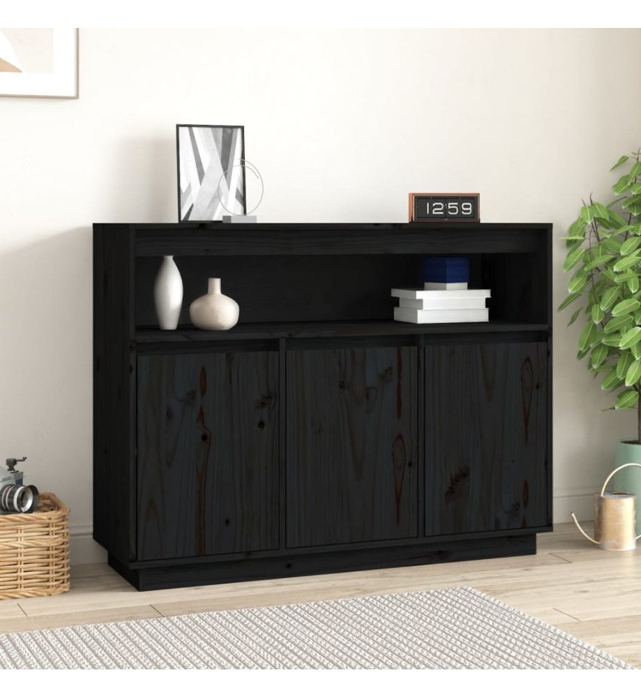 Buffet Noir 104,5x34x80 cm Bois massif de pin