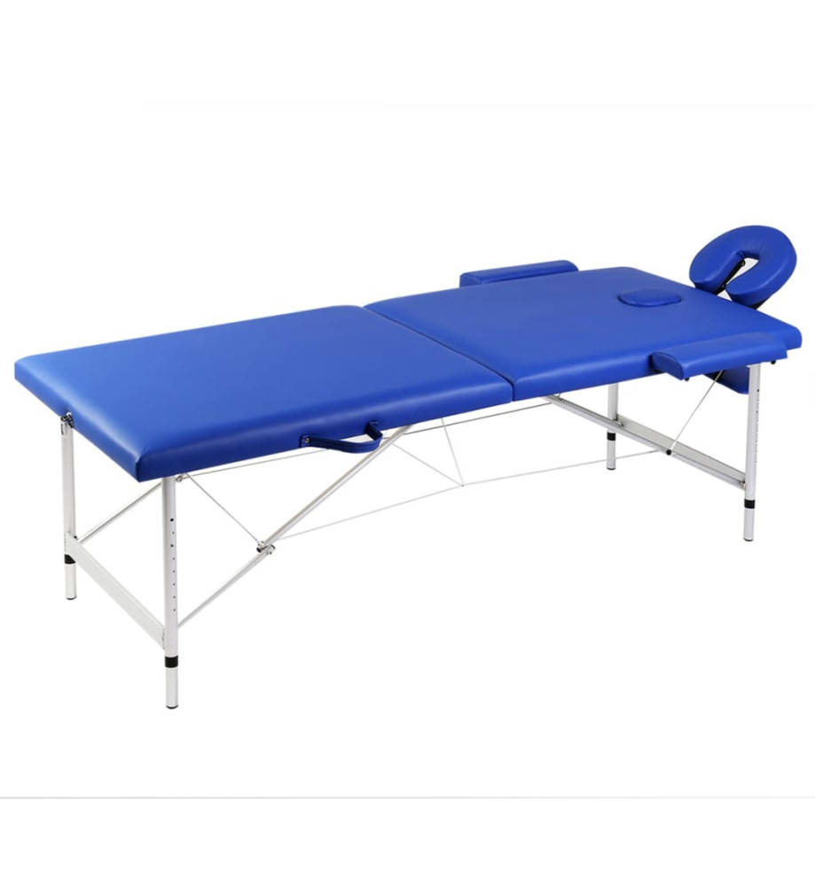 Table de massage pliable Bleu 2 zones avec cadre en aluminium