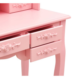 Coiffeuse avec tabouret et miroir pliable en 3 Rose