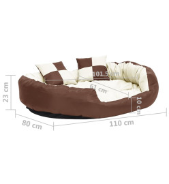 Coussin réversible lavable de chien Marron et crème 110x80x23cm