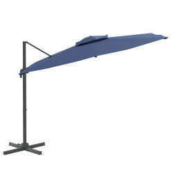 Parasol cantilever à double toit Bleu azuré 300x300 cm