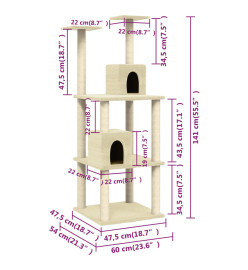 Arbre à chat avec griffoirs en sisal Crème 141 cm