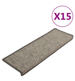 Tapis d'escalier autocollants 15 pcs 65x21x4 cm Gris et beige