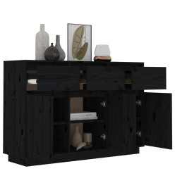 Buffet Noir 110x34x75 cm Bois massif de pin