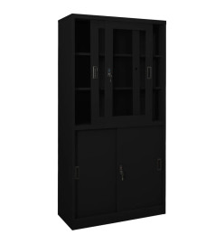 Armoire de bureau avec porte coulissante Noir 90x40x180cm Acier