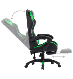 Fauteuil de jeux vidéo avec repose-pied Vert et noir Similicuir