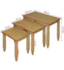 Ensemble de tables gigognes 3 pièces Gamme Corona Pin mexicain