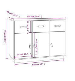 Buffet Blanc 100x40x75 cm Bois massif de pin