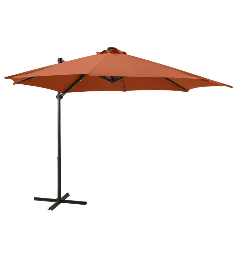 Parasol déporté avec mât et lumières LED Terre cuite 300 cm