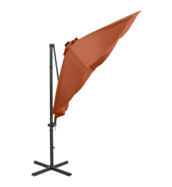 Parasol déporté avec mât et lumières LED Terre cuite 300 cm