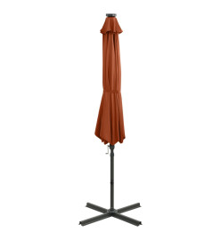 Parasol déporté avec mât et lumières LED Terre cuite 300 cm