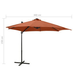 Parasol déporté avec mât et lumières LED Terre cuite 300 cm