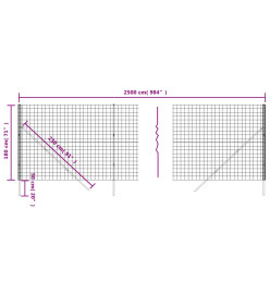 Clôture en treillis métallique anthracite 1,8x25 m