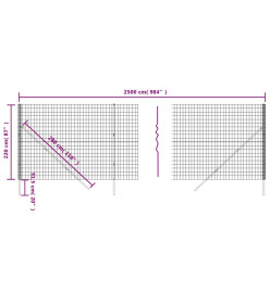 Clôture en treillis métallique anthracite 2,2x25 m