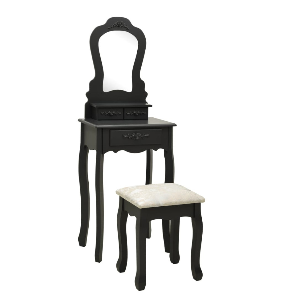 Ensemble de coiffeuse avec tabouret Noir 50x59x136 cm Paulownia