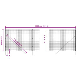 Clôture en treillis métallique anthracite 1,6x10 m