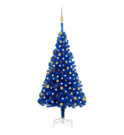 Arbre de Noël artificiel avec LED et boules Bleu 180 cm PVC