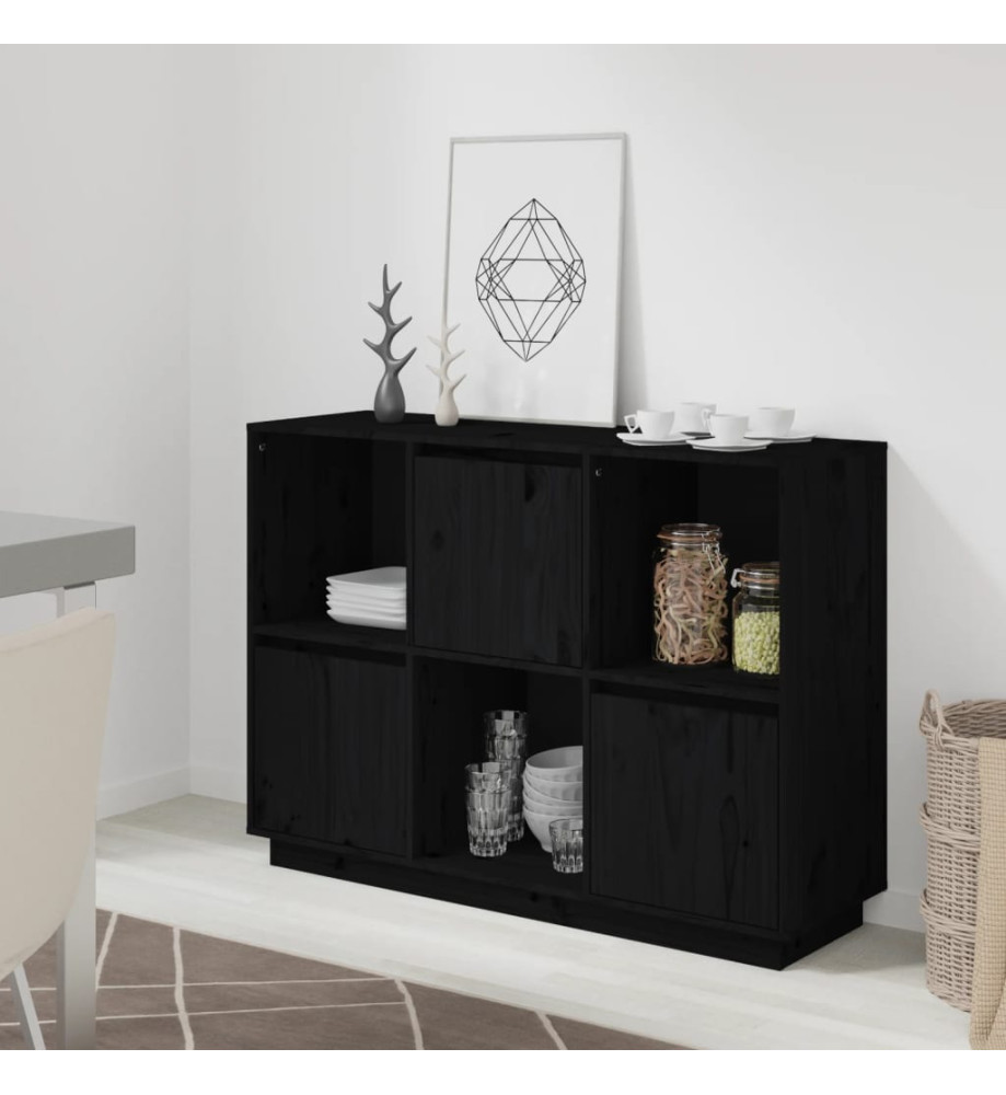 Buffet Noir 110,5x35x80 cm Bois massif de pin