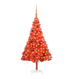 Arbre de Noël artificiel avec LED et boules Rouge 180 cm PVC