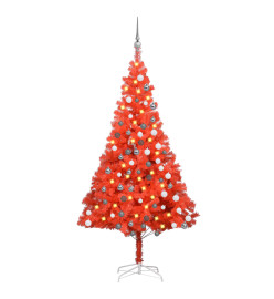 Arbre de Noël artificiel avec LED et boules Rouge 180 cm PVC