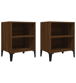 Tables de chevet pieds en métal 2 pcs Chêne marron 40x30x50 cm